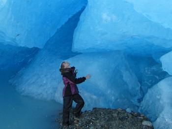 Inside a glacial cave at Reid Glacier