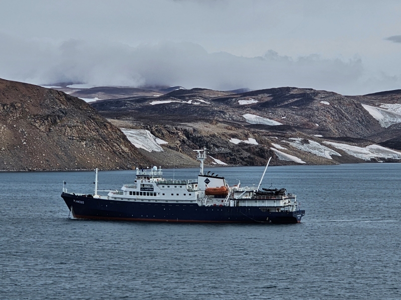 Plancius at anchor off Ittoqqortoormiit, Greenland