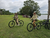 Biking through village, Amazon River