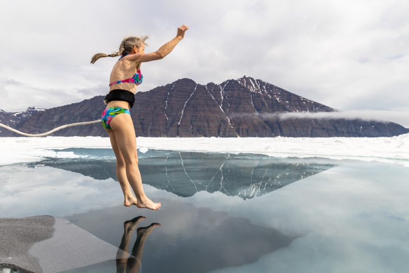 Polar plunge at Bartholin Brae, Blosseville Coast, Greenland